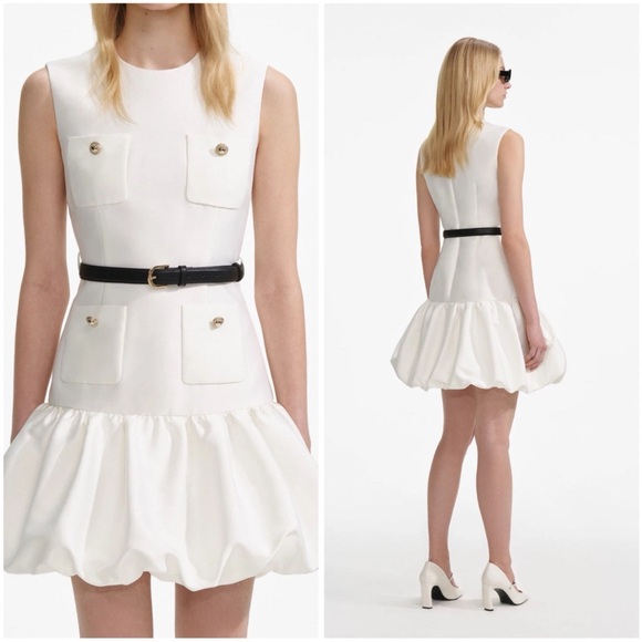 NWOT Self-Portrait cream  Dress taffeta size 2 - Picture 3 of 17